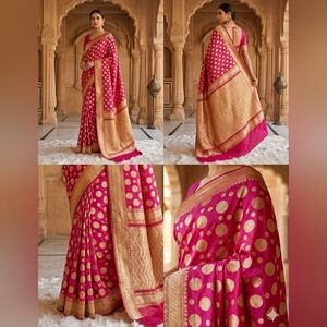 Women Pure Silk Designer Benarasi Saree Handloom Wedding Party Festive B…